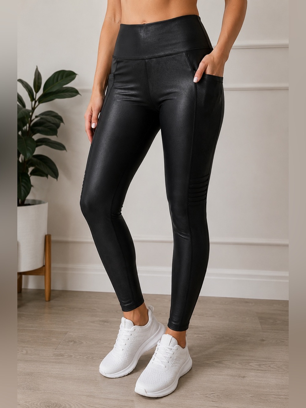 T by Talbots Black Faux Leather Moto Leggings Size S